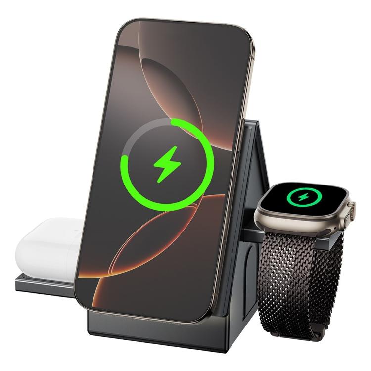 G68 15W Desktop Magnetic Charging Dock 3 in 1 Wireless Charger for Watch / Phone / Earbuds, G68