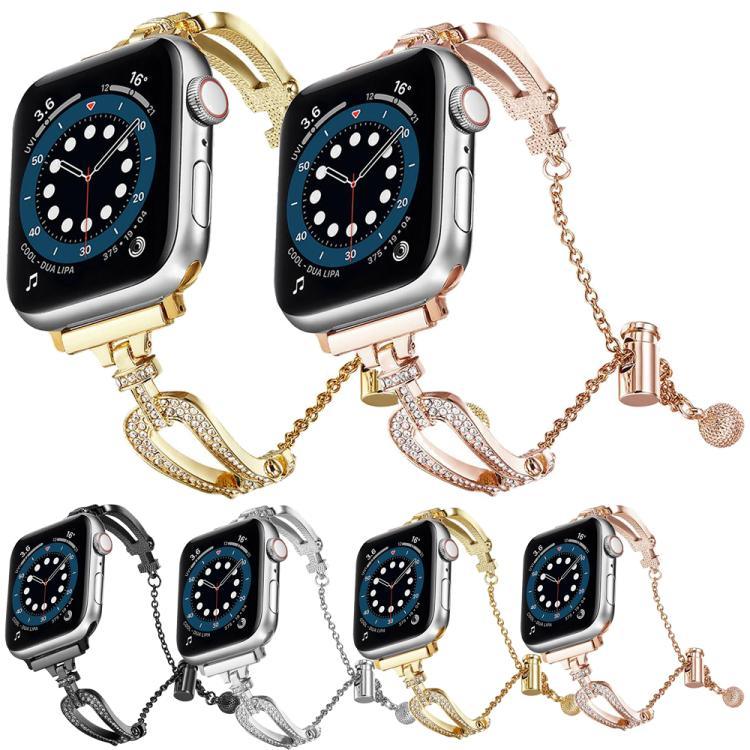 U-Shaped Diamond Bracelet Zinc Alloy Watch Band, For Apple Watch 46mm / 49mm / 45mm / 44mm, For Apple Watch 42mm / 41mm / 40mm / 38mm