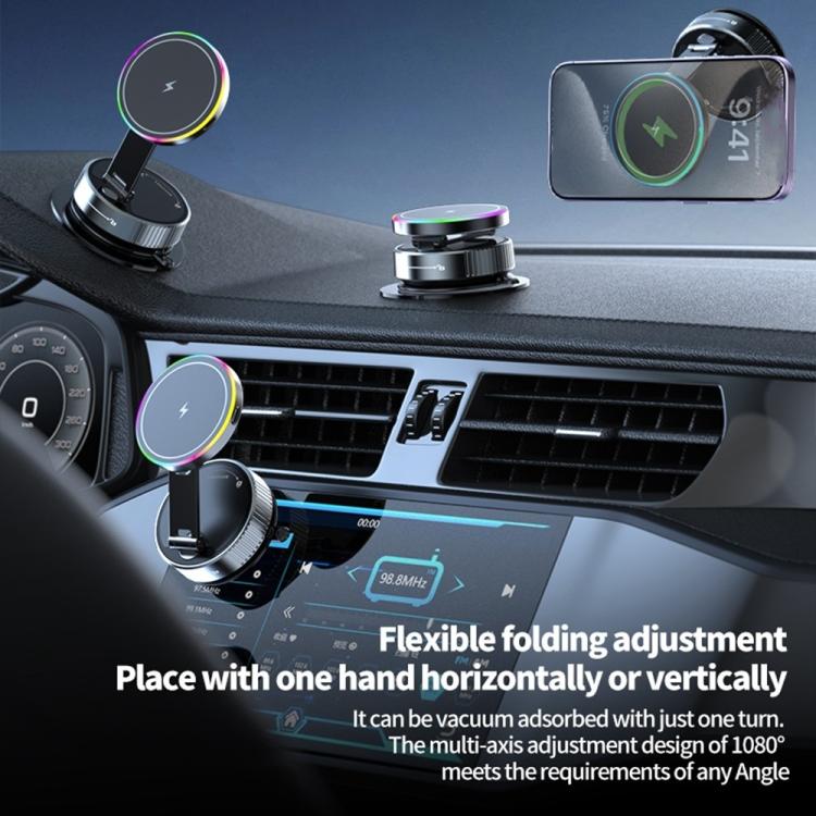 K3 With Colorful Light Rotating Magnetic Car Wireless Charging Vacuum Sucker Phone Stand, K3