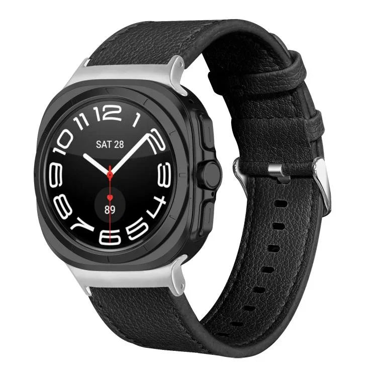 Dual Sides Lychee Genuine Leather Watch Band, For Samsung Galaxy Watch Ultra 47mm / Ultra 2025