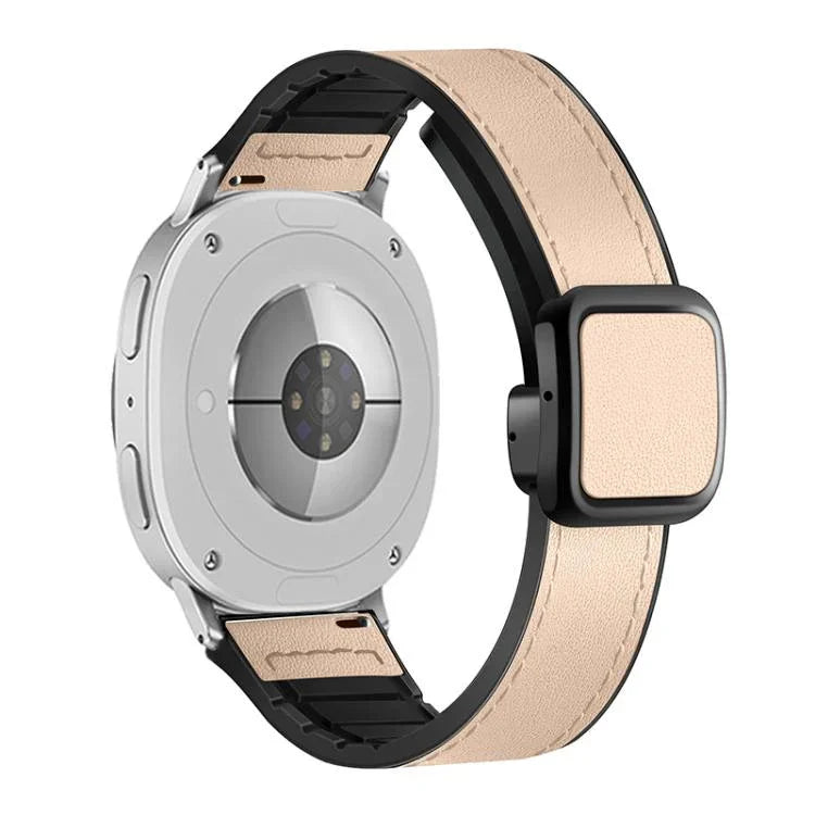 Square Magnetic Buckle Leather Skin Silicone Watch Band, For Samsung Galaxy Watch8 / Watch8 Classic
