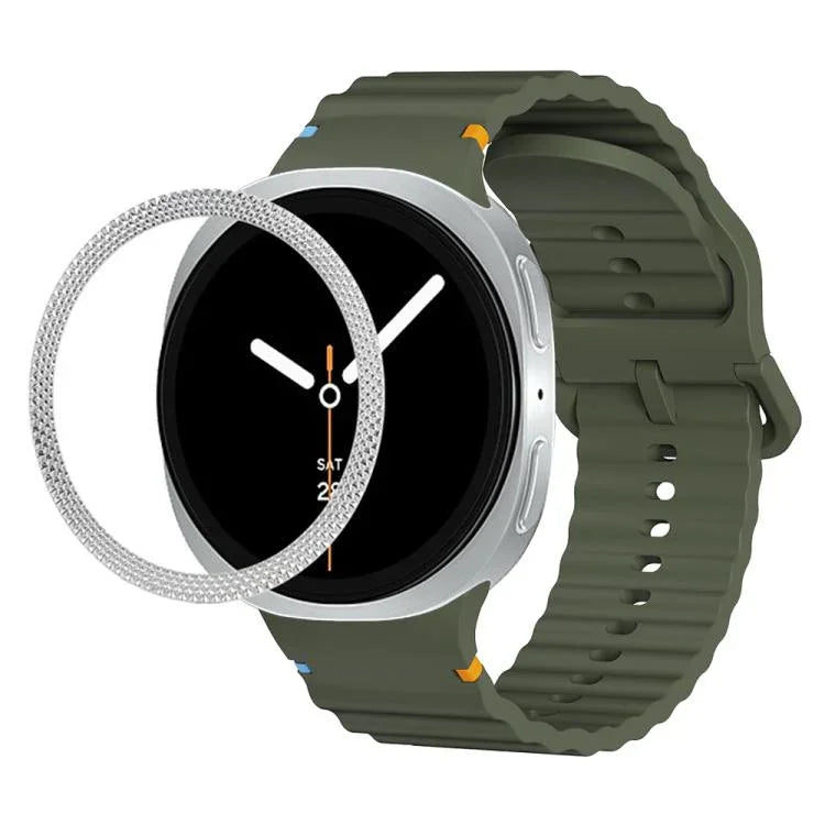Rhombic Texture Bezel and Wavy Grain Stitched Color Buckle Silicone Watch Band, For Samsung Galaxy Watch8 44mm, For Samsung Galaxy Watch8 40mm
