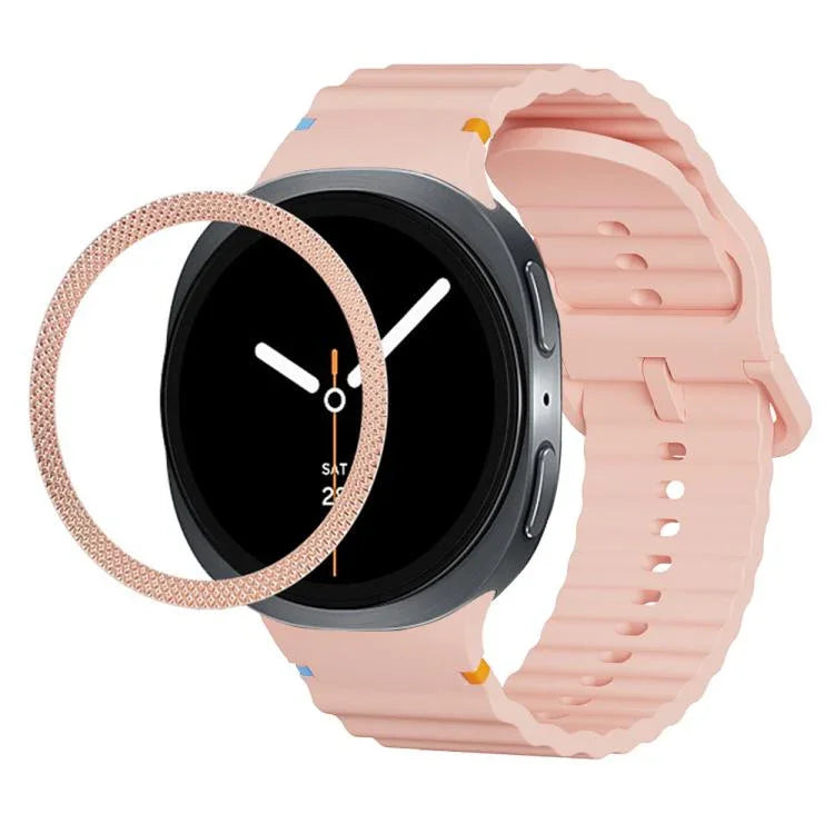 Rhombic Texture Bezel and Wavy Grain Stitched Color Buckle Silicone Watch Band, For Samsung Galaxy Watch8 44mm, For Samsung Galaxy Watch8 40mm
