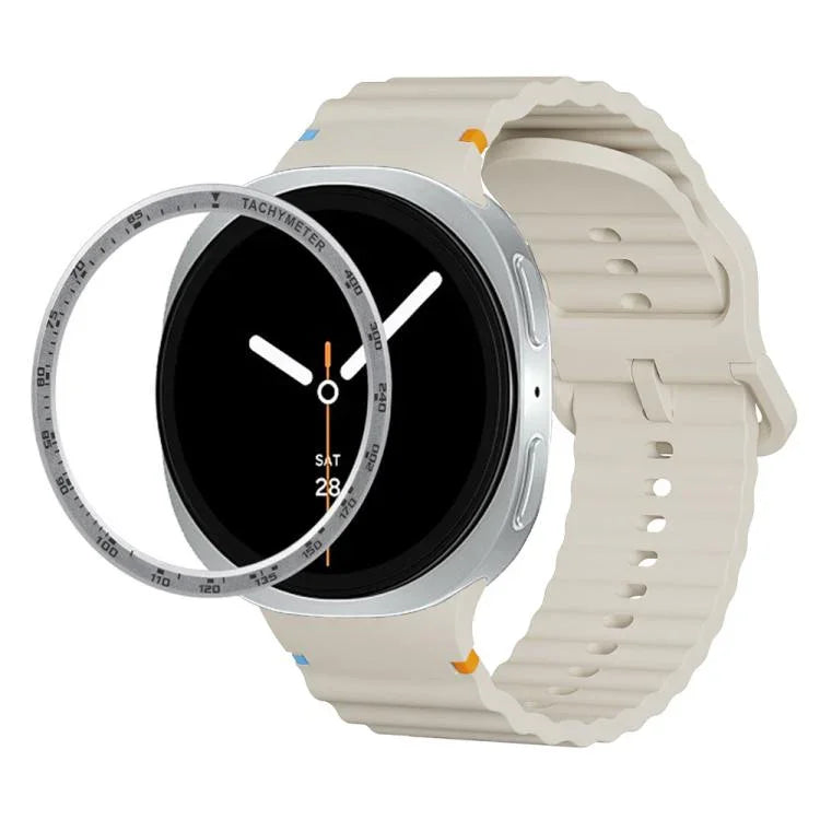 Speed Bezel and Wavy Grain Stitched Color Buckle Silicone Watch Band, For Samsung Galaxy Watch8 44mm, For Samsung Galaxy Watch8 40mm