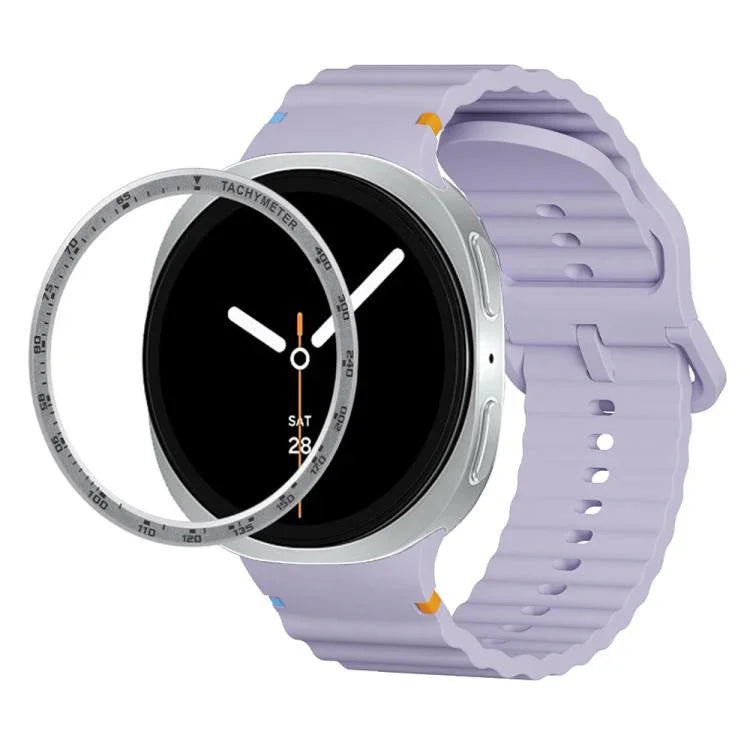 Speed Bezel and Wavy Grain Stitched Color Buckle Silicone Watch Band, For Samsung Galaxy Watch8 44mm, For Samsung Galaxy Watch8 40mm