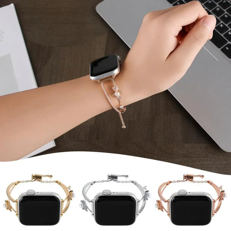 Copper-Inlaid Bear Zircon Bracelet Watch Band, For Apple Watch 46mm / 49mm / 45mm / 44mm, For Apple Watch 42mm / 41mm / 40mm / 38mm