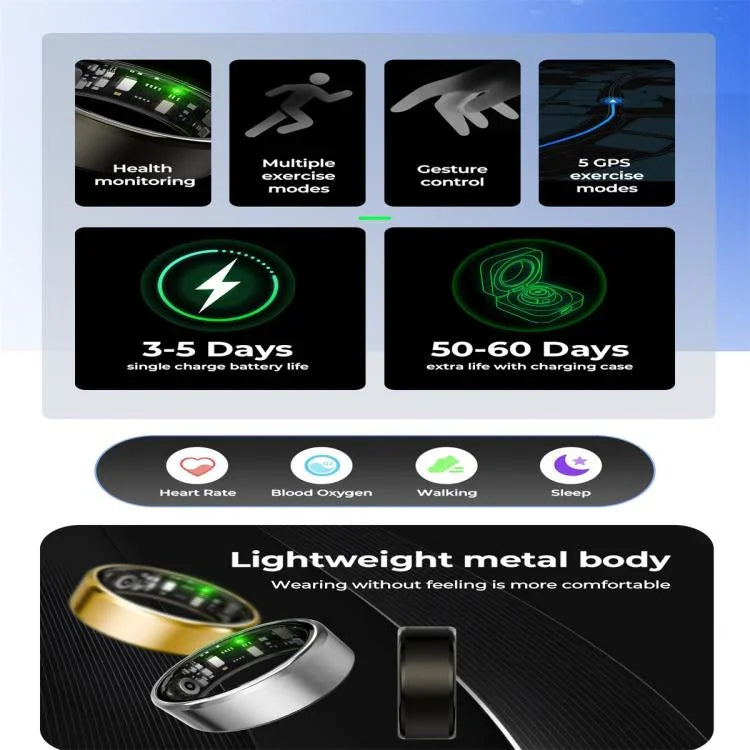 R100 SIZE 7 Smart Ring, Support Heart Rate / Blood Oxygen / Sleep Monitoring / Remote Photography