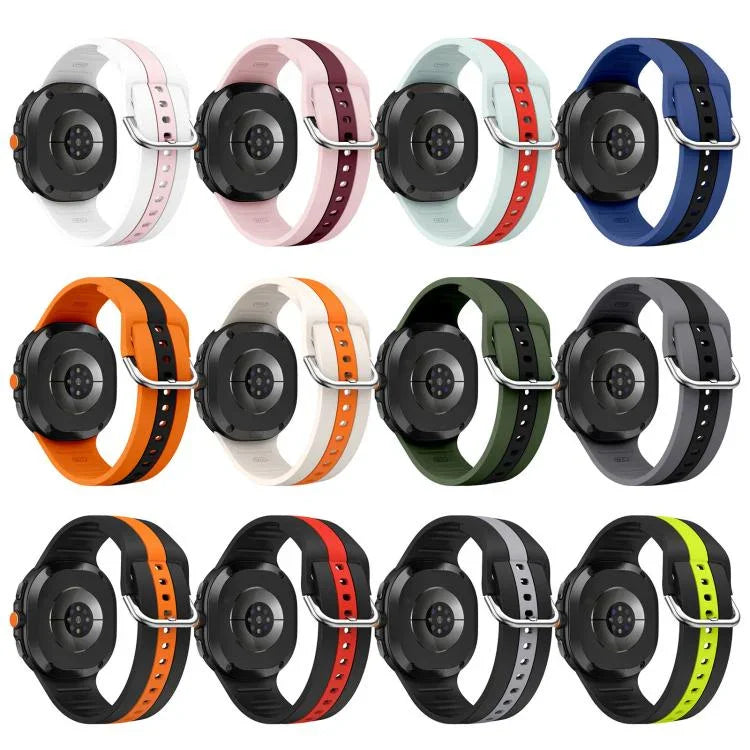 Silver Buckle Vertical Stripe Two Color Silicone Watch Band, For Samsung Galaxy Watch8 / Watch8 Classic