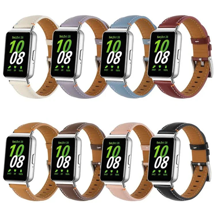 Stitched Pointed Tail Leather Watch Band, For Samsung Galaxy Fit 3