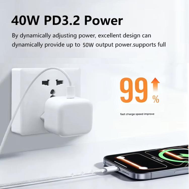 A3365 PD40W USB-C / Type-C Charger with Type-C to Type-C / 8 Pin Data Cable, UK Plug, UK Plug + 1m 2-in-1 Cable
