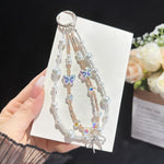 Butterfly Dream Pearl Whisper Iridescent Double-Layer Phone Chain, Crystal Style, Pearl Style