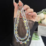 Sparkly Alloy Bow Crystal Double-Layer Phone Chain, Oval Crystal, Cushion Round Crystal, Wheel Crystal, Cube Sugar Crystal, Flower Ball Crystal, Strawberry Crystal