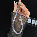 Elegant Retro Saturn Iridescent Cube Phone Chain, Gold, Pink, White, Purple