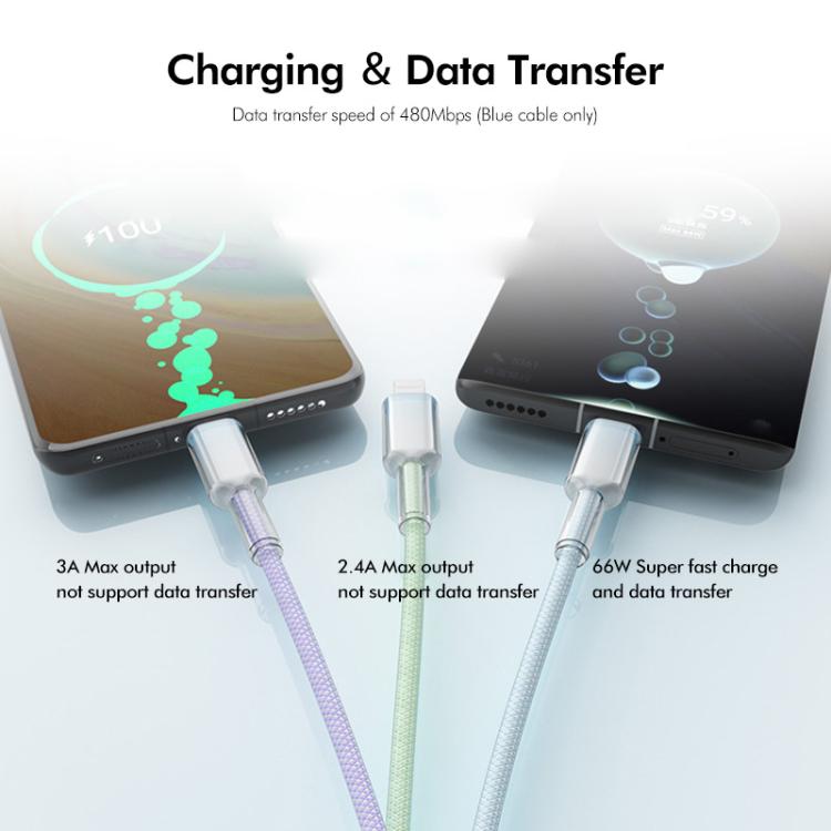 ENKAY 120W USB to Dual Type-C ＆ 8 Pin Nylon Braided Fast Charging Cable, Length: 1.2m, ENK-CB185