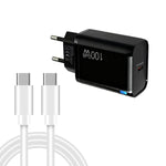 TE-PD46 GaN 100W PD 45W Fully Compatible Charger with Type-C to Type-C Data Cable，EU Plug