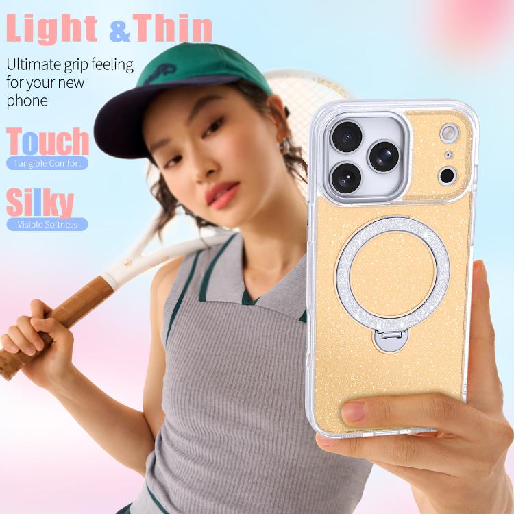 Starry Glitter Magnetic Holder Phone Case, For iPhone 18 Pro / 17 Pro, For iPhone 18 Pro Max / 17 Pro Max, For iPhone 17