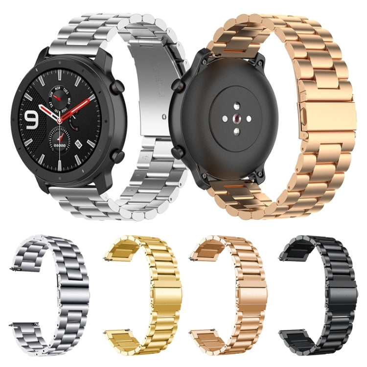 Suitable For Samsung Gear S2 Sport / Galaxy Watch Active 2 Universal 20mm Stainless Steel Metal Strap Three Beads, black, Silver, gold, rose gold
