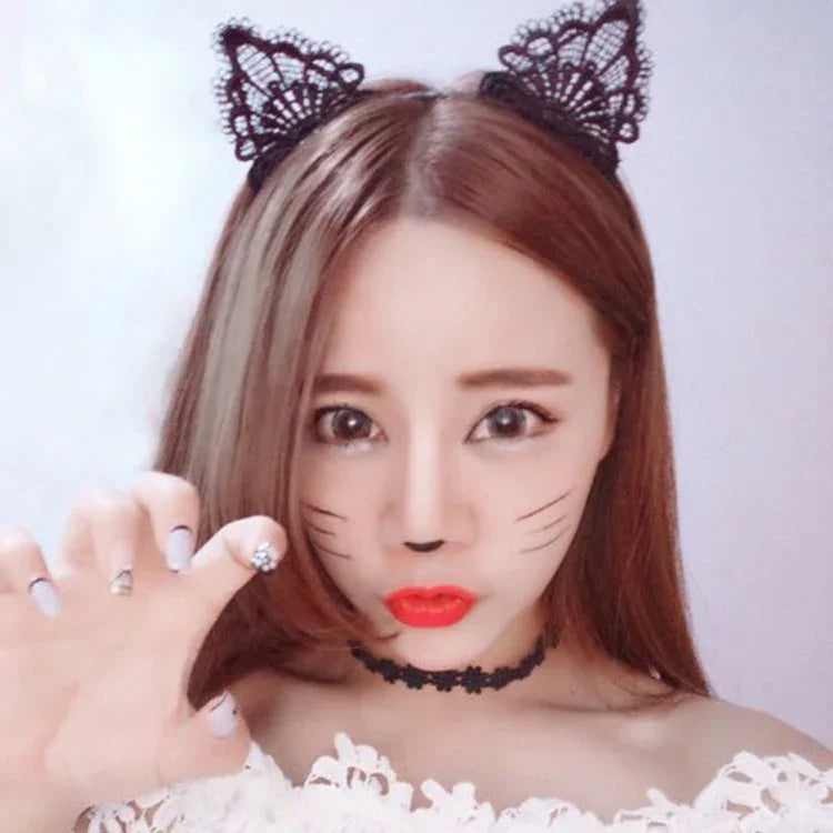 Women Lace Lovely Cat Ear Hairband Head Chain