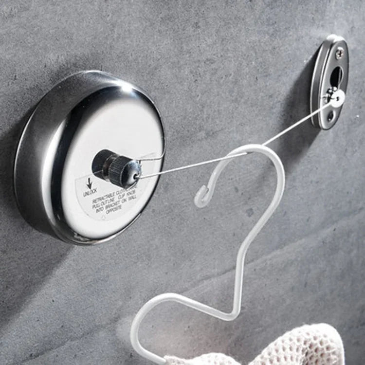 Portable Stainless Steel Retractable Clothesline Indoor Outdoor Laundry Hanger Clothes Drying Rack Rope, Stainless Steel Wall Hanging