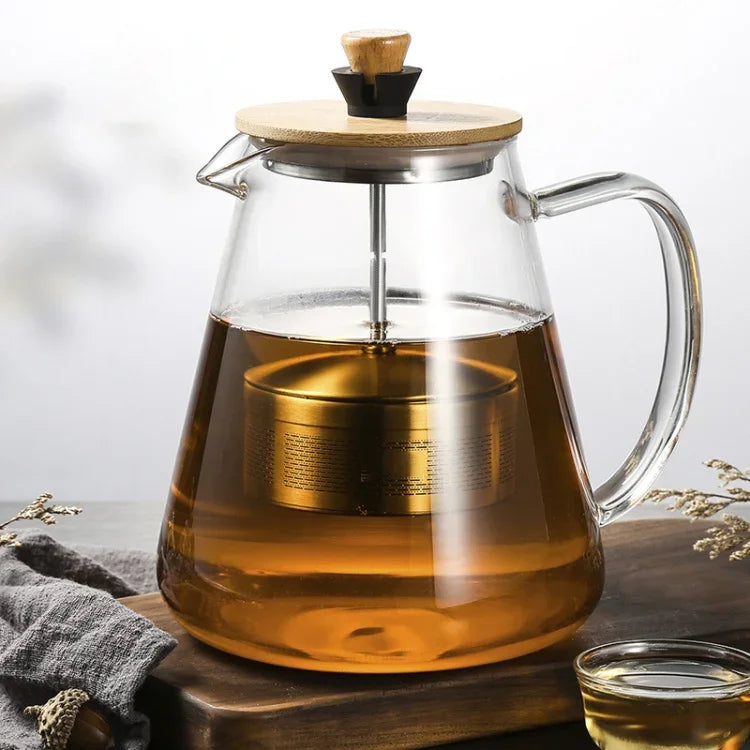 Stainless Steel Infuser Teapot Clear Borosilica Glass Filter Heat Resistant Coffee Puer Tea Pot Heated Container Boiling Kettle, 750ml