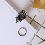 2 PCS/Set Women Fashion Retro Palace Gemstone Crystal Butterfly Ring, Purple