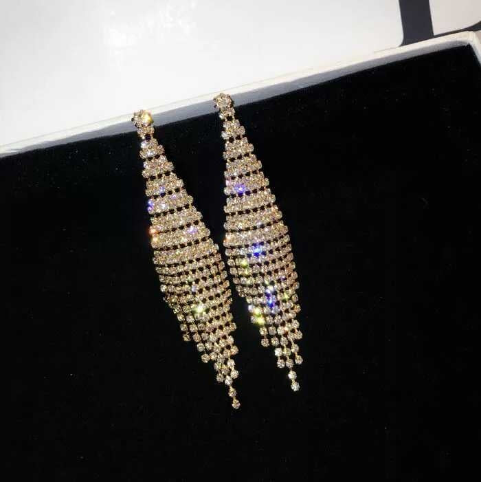 Super Flash Diamond Two-color Tassel Earrings for Women, Gold clip earings, Gold stud earings, Silver clip earings, Silver stud earings