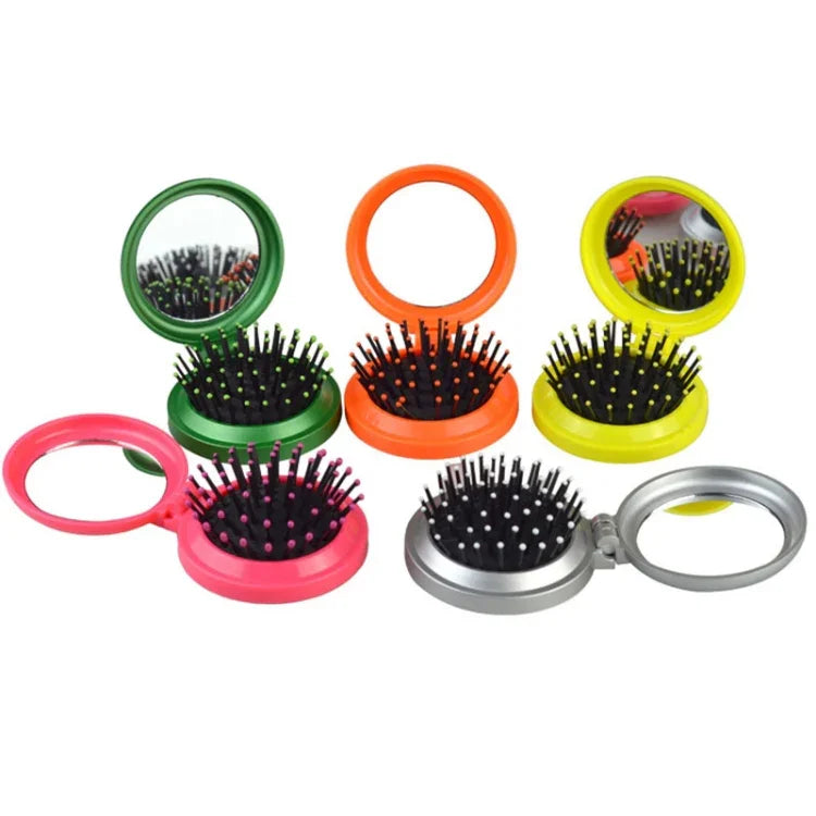10 PCS Portable Round Pocket Small Size Travel Massage Folding Comb Hair Brush, Random Color