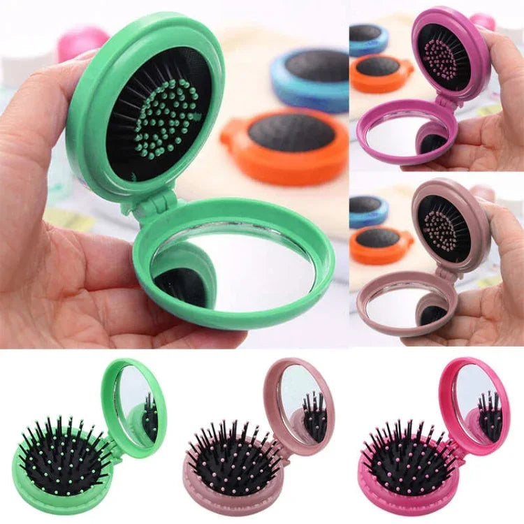 10 PCS Portable Round Pocket Small Size Travel Massage Folding Comb Hair Brush, Random Color