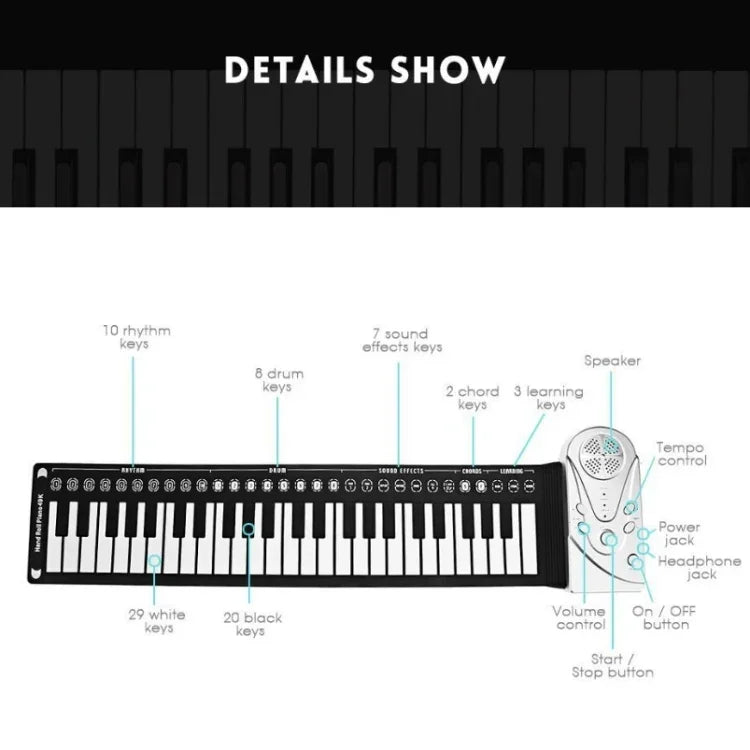 49-Key Portable Hand-Rolled Piano With Horn Children Beginners To Practice Electronic Piano, 49-Key Hand-Rolled Piano