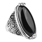 Fashion Vintage Oval Turquoise Flower Ring Women Antique Silver Jewelry, 7, 8, 10
