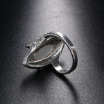 Vintage Silver Plated White Big Oval Opal Ring For Women, 8