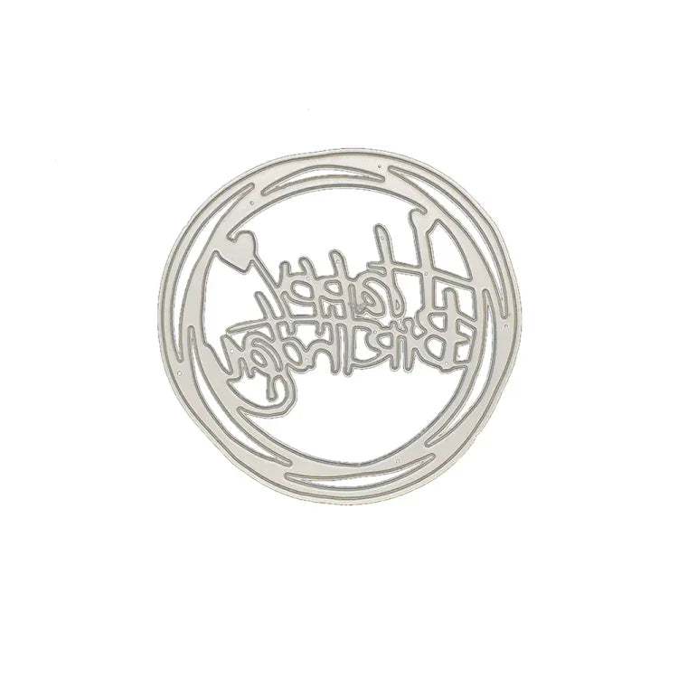 Round Happy Birthday Knife Die DIY Clip Book Album Greeting Card Making Stencil, Round Happy Birthday Shape