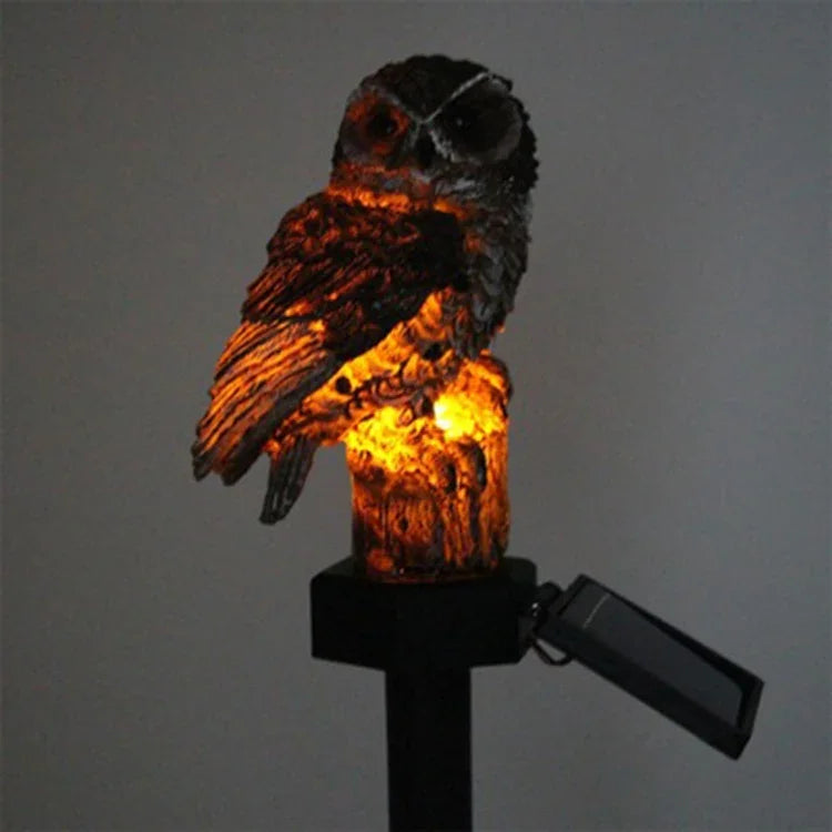 Solar Powered Owl Shape LED Night Light Garden Lawn Lamp, White, Brown