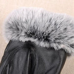 Women PU Leather Gloves Imitated Rabbit Fur Thick Warm Winter and Autumn Female Gloves