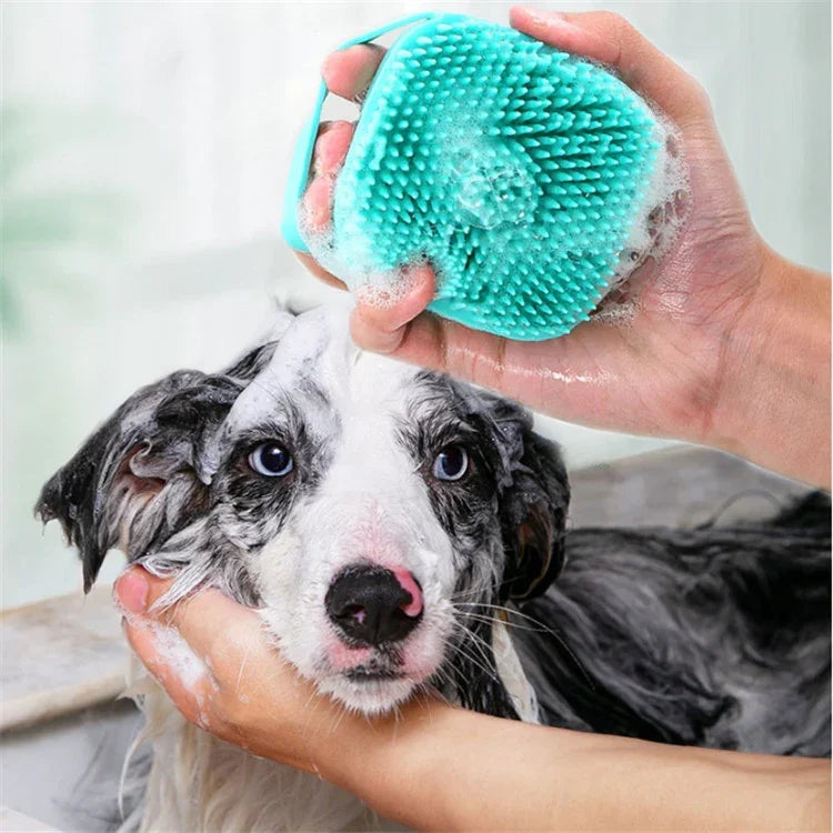 ペット用バスマッサージブラシ 犬用バスグローブ ブラシ付きバスグローブ
