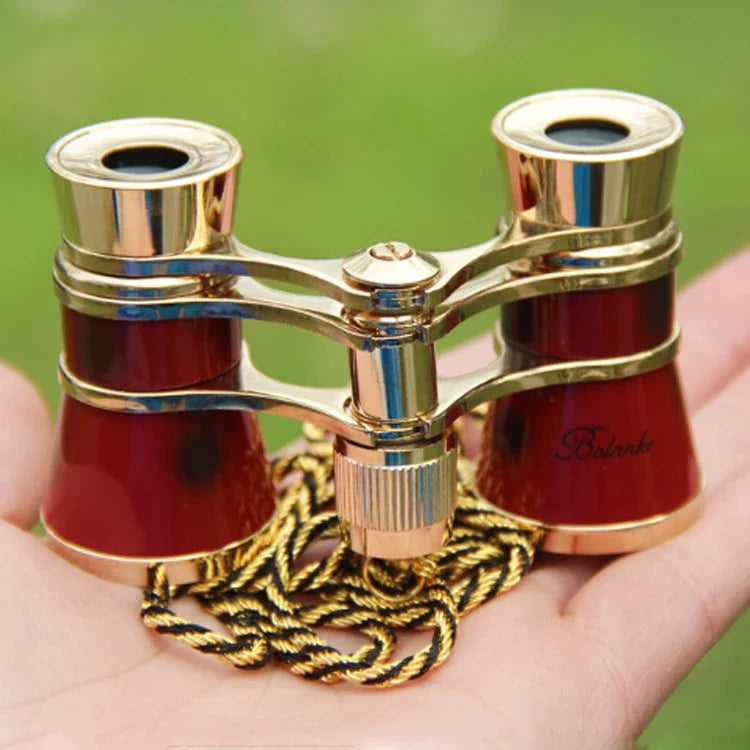 Metal 3X25 Belt Gold Plating Red Classical Gift Mirror Telescope, Wine Red with Chain