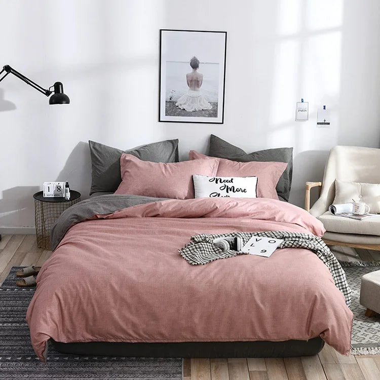 Bedding Set Solid Plaid Side Bed Comforter Duvet Cover Sheet Set, 168*229cm(1x Pillowcase,1xQuilt）, 200*230cm(2x Pillowcase,1x Quilt）, 228*228cm(2xPillowcase,1xQuilt）, 260*230cm(2xPillowcase ,1xQuilt）, 135*200cm(1xPillowcase,1xQuilt）                   ...