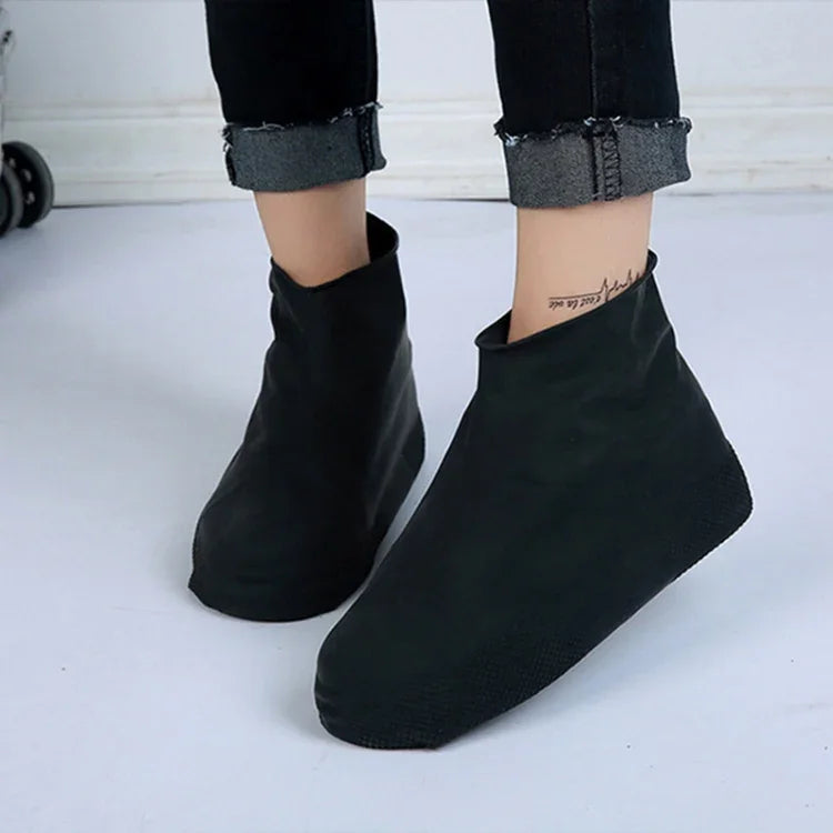2 Pairs Waterproof Shoe Cover Raincoat Non-slip Reusable Silicone Insole Shoe Slip Rainshoes Cover, L