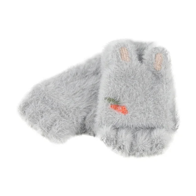 Children Half Finger Gloves Knitted Cold Warm Plus Velvet Fingerless Gloves