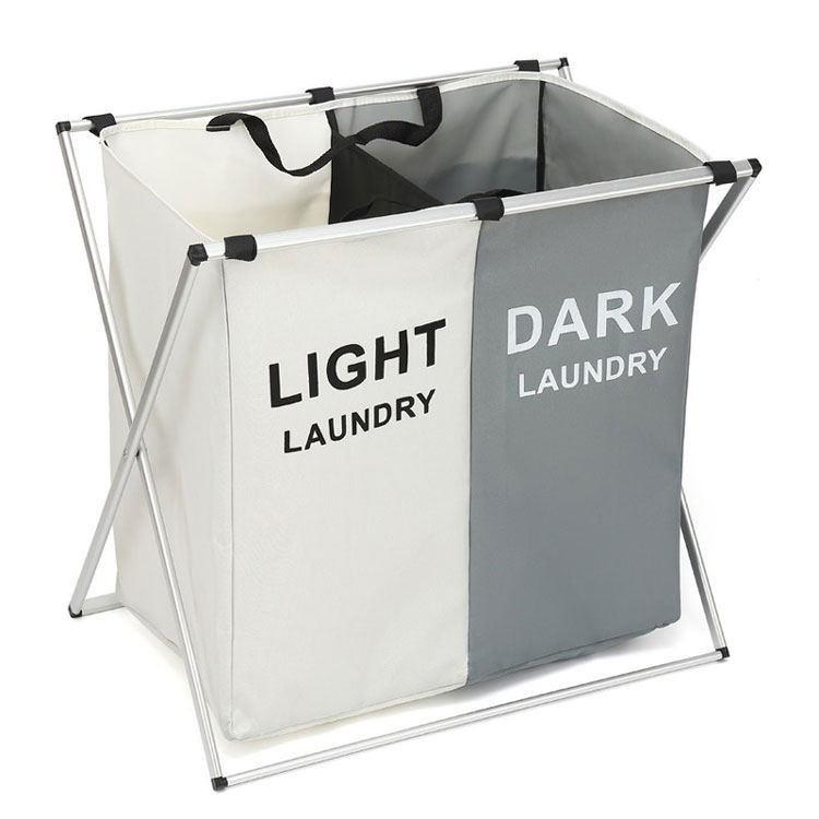 Fabric Folding Hamper Waterproof Padded Oxford Compartment Laundry Basket Hamper, 2 Grids Black and Beige, 2 Grids Grey and Beige, 3 Grids