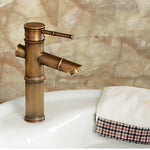 Antique Retro Hot Cold Water Bathroom Counter Basin Bamboo Waterfall Basin Copper Faucet, Breaking 2 Knots, Breaking 3 Knots, Early 2 Knots, Early 3 Knots, Elbow 2 Knots, Elbow 3 Knots