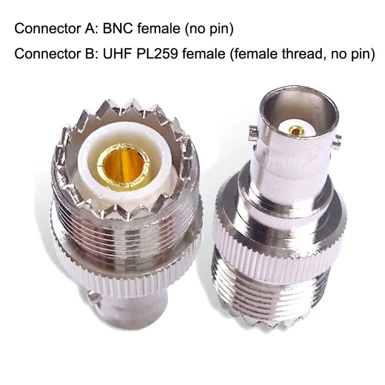 BNC Female Jack To UHF PL-259 Female Straight Type RF Coax Adapter Connector, BNC Female To UHF Female