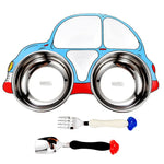304 Stainless Steel Children Car Dinner Plate, Blue, Blue (removable and washable)
