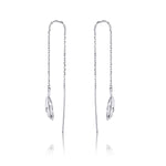 Feather Ear Line Sterling Silver Long Earrings Platinum Plated Simple Girl Earrings, SCE786