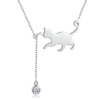 Naughty Kitten S925 Sterling Silver With Zircon Necklace, SCN232