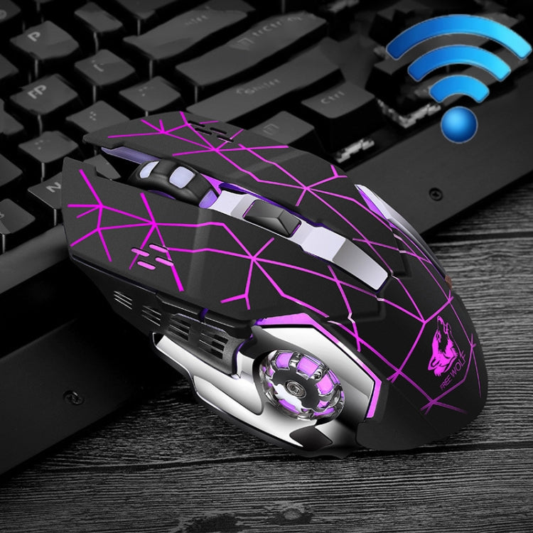 FREEDOM-WOLF X8 2400 DPI 6 Keys 2.4G Wireless Charging Silent Luminous Gaming Mechanical Mouse, X8 Star Black, X8 Metal Grey