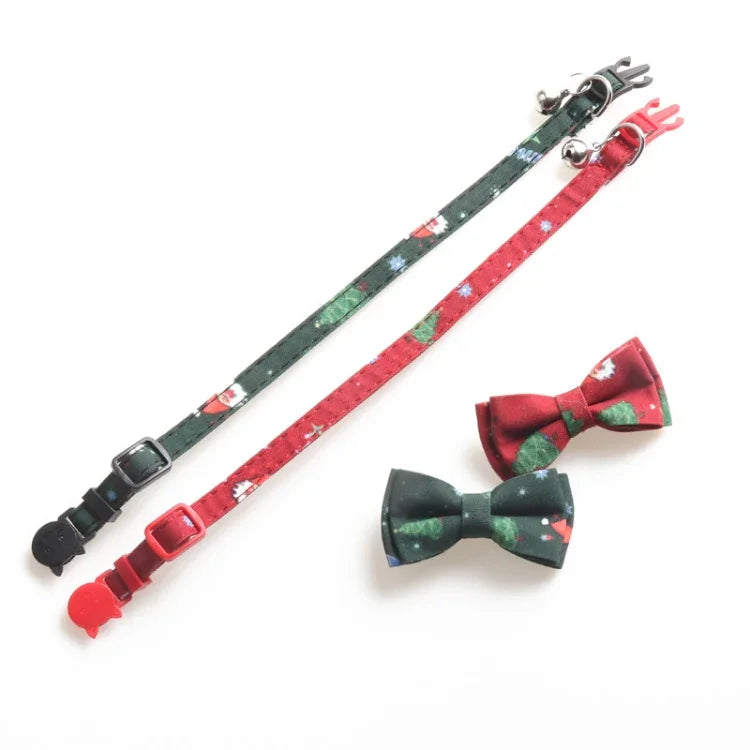 Christmas Snowman & Tree Pattern Pet Collar with Bells, With Bow, Without Bow