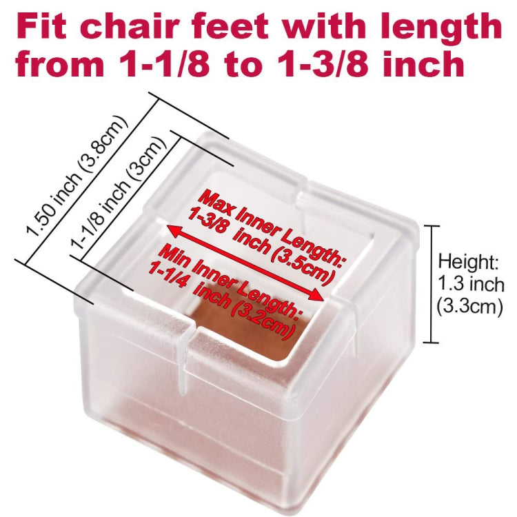 4pcs Square Chair Leg Caps PVC Feet Protector Pads Furniture Table Covers, 30-35mm, 42-48mm, 49-55mm, 37-42mm, 56-62mm
