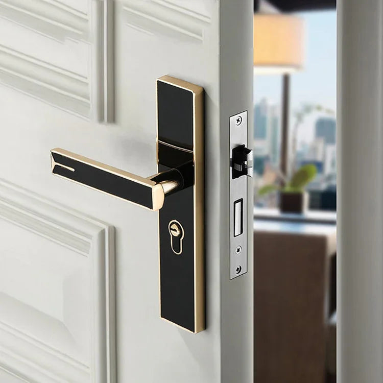 Mute Strong Magnetic Aluminum Alloy Interior Door Lock Door Bedroom Hardware Handle Lock, Black Gold Small 50 Lock Body, Black Silver Small 50 Lock Body