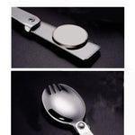 2PCS Stainless Steel Folding Fork Spoon Integrated Dual-use Picnic Portable Tableware, Random Color Delivery, Spoon, Fork